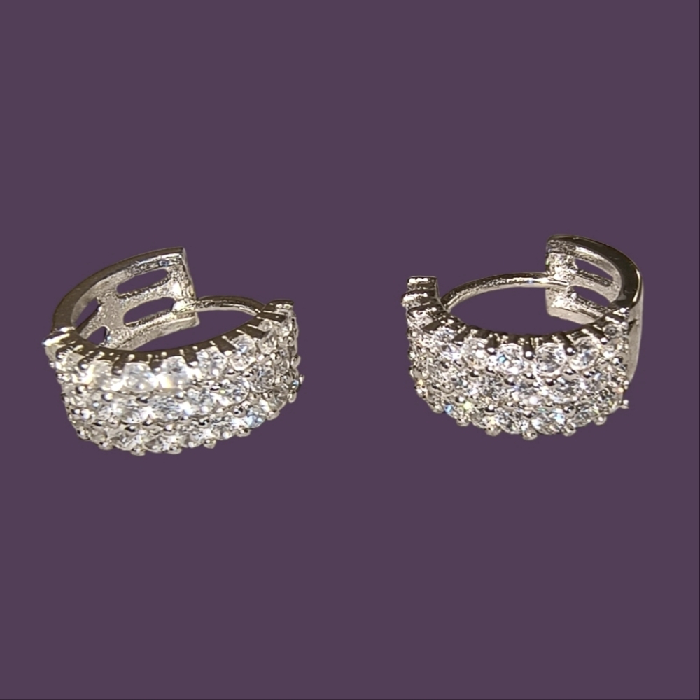 Fuzion Creations CZ And Sterling Silver Huggie Hoop Pierced Earrings